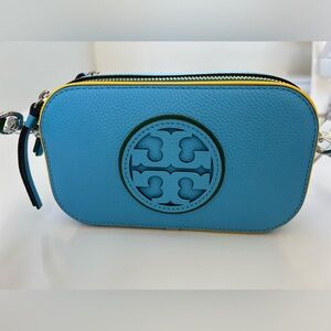 Tory Burch Blue Miller Pop Edge Mini Crossbody Bag, Moroccan Blue, NWT